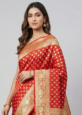 Red Handloom Banarasi Pure Silk Saree With Blouse Piece