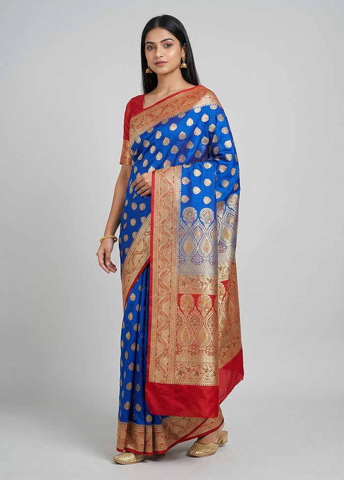 Blue Handloom Banarasi Pure Silk Saree With Blouse Piece