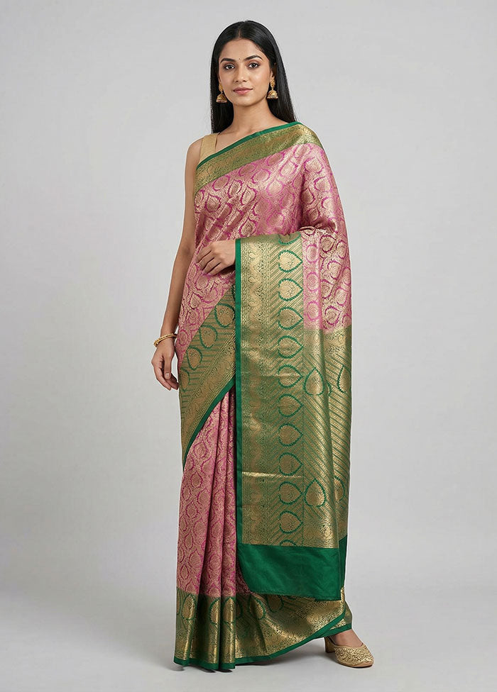 Purple Handloom Kanjivaram Pure Silk Saree With Blouse Piece