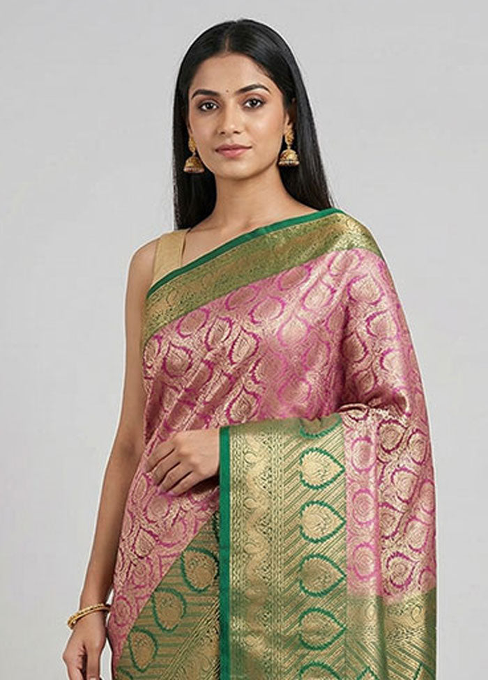 Purple Handloom Kanjivaram Pure Silk Saree With Blouse Piece