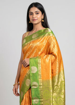 Yellow Handloom Kanjivaram Pure Silk Saree With Blouse Piece