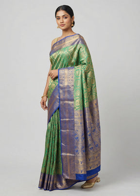 Green Handloom Kanjivaram Pure Silk Saree With Blouse Piece