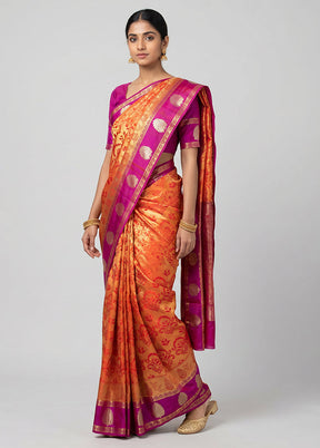 Pink Handloom Kanjivaram Pure Silk Saree With Blouse Piece
