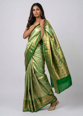 Blue Handloom Kanjivaram Pure Silk Saree With Blouse Piece