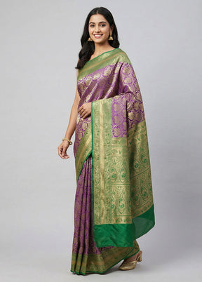 Purple Handloom Kanjivaram Pure Silk Saree With Blouse Piece