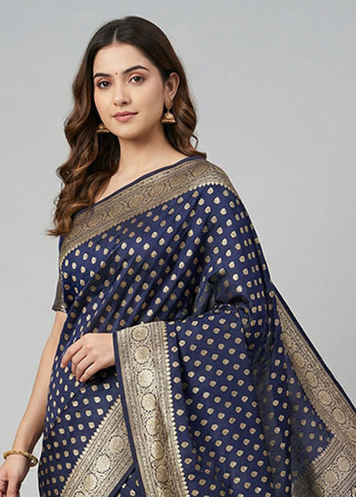 Blue Handloom Banarasi Pure Silk Saree With Blouse Piece