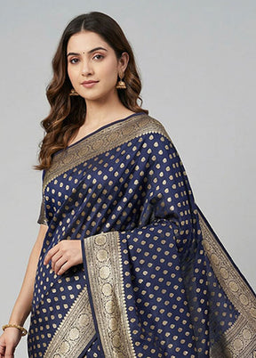 Blue Handloom Banarasi Pure Silk Saree With Blouse Piece