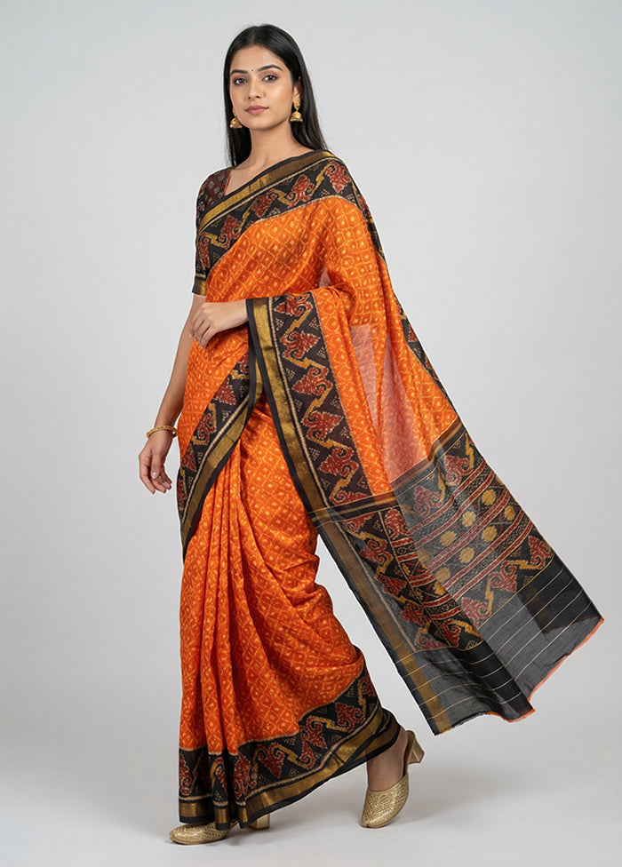 Multicolor Handloom Patola Pure Silk Saree With Blouse Piece
