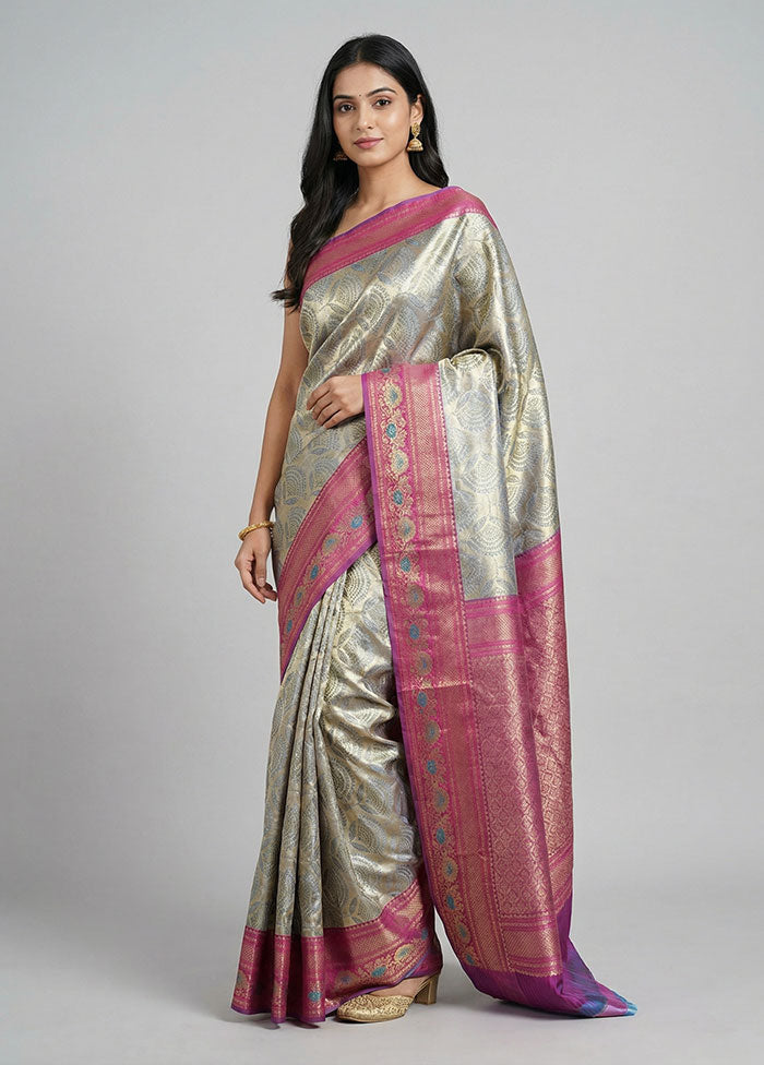 Grey Dupion Silk Saree With Blouse Piece