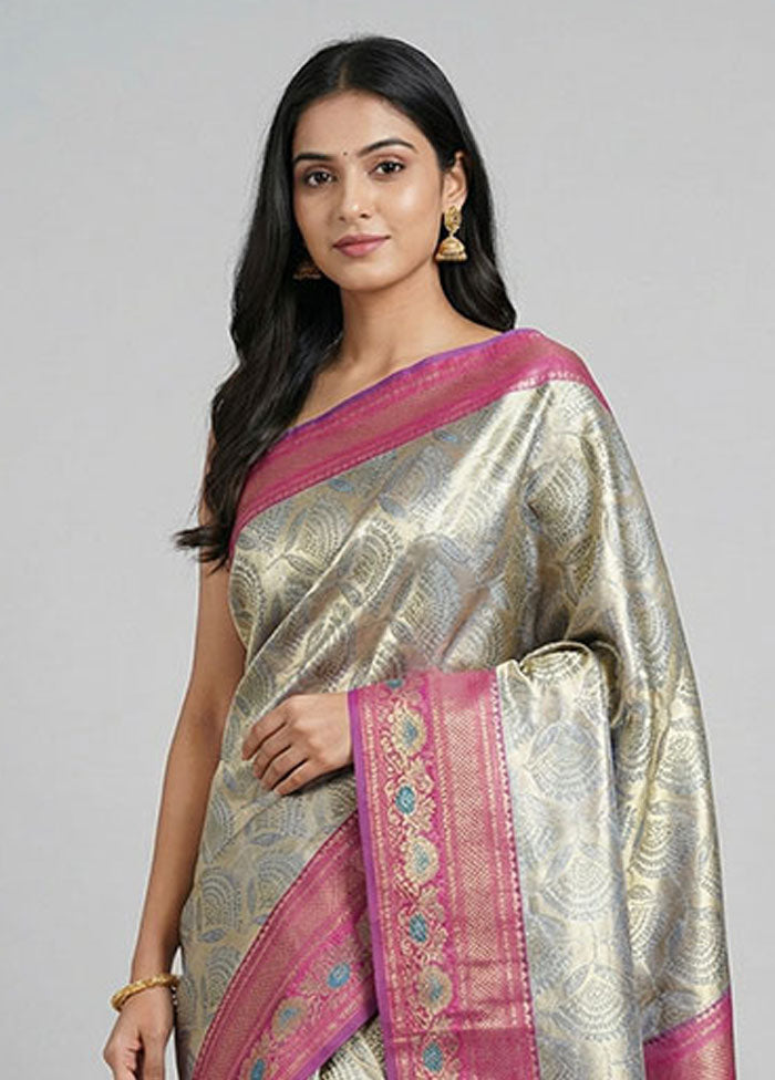 Grey Dupion Silk Saree With Blouse Piece