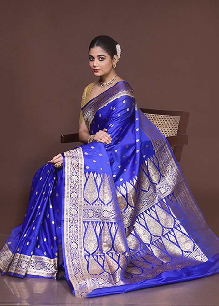 Blue Banarasi Silk Saree With Blouse Piece