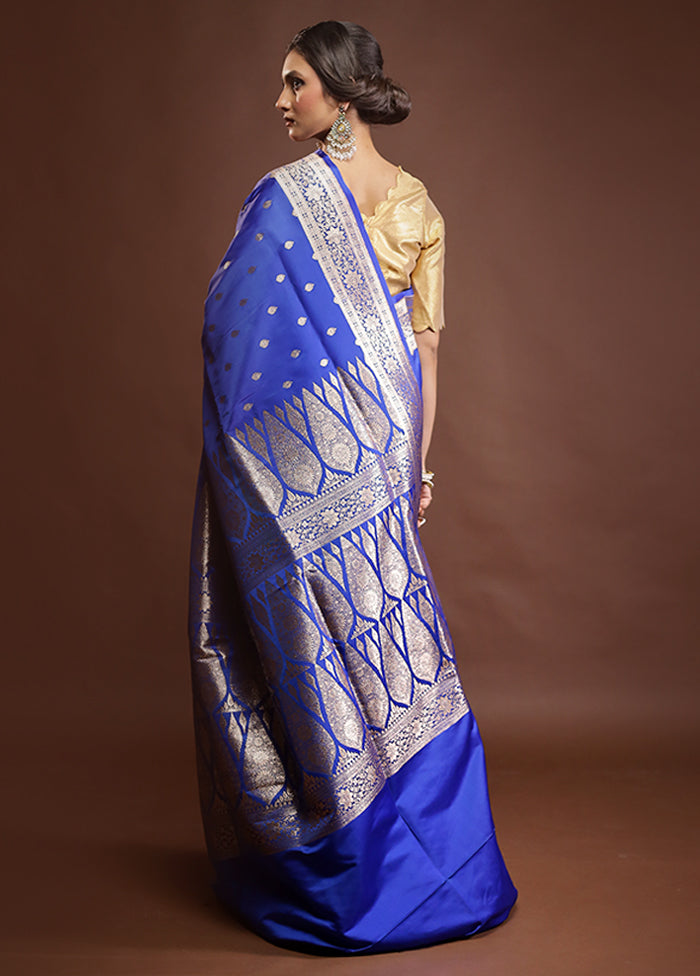 Blue Banarasi Silk Saree With Blouse Piece