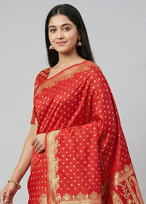 Red Banarasi Silk Saree With Blouse Piece