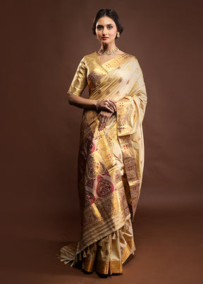 Cream Assam Silk Saree With Blouse Piece