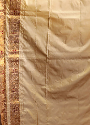 Cream Assam Silk Saree With Blouse Piece