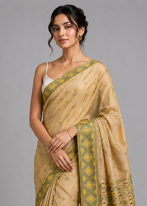 Cream Assam Silk Saree With Blouse Piece