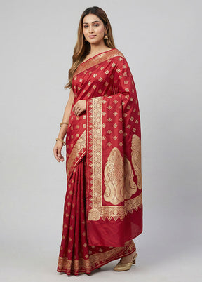 Red Banarasi Silk Saree With Blouse Piece