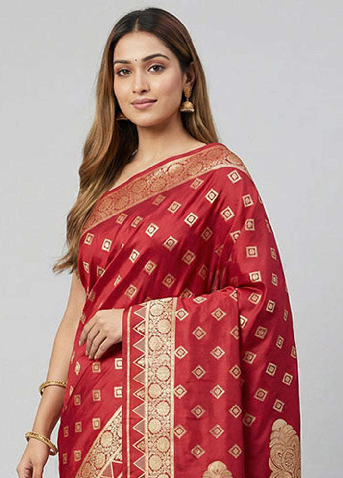 Red Banarasi Silk Saree With Blouse Piece
