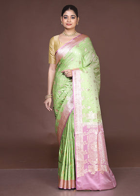 Green Banarasi Silk Saree With Blouse Piece