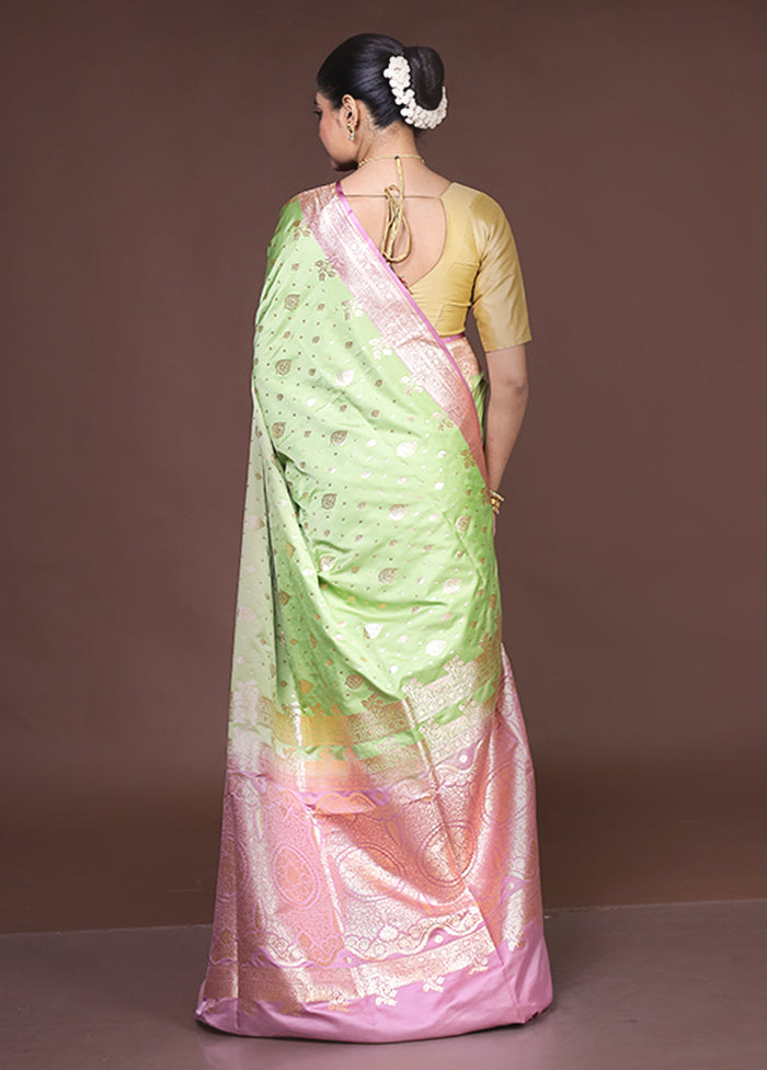 Green Banarasi Silk Saree With Blouse Piece