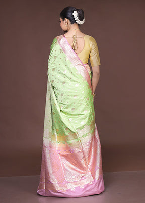 Green Banarasi Silk Saree With Blouse Piece