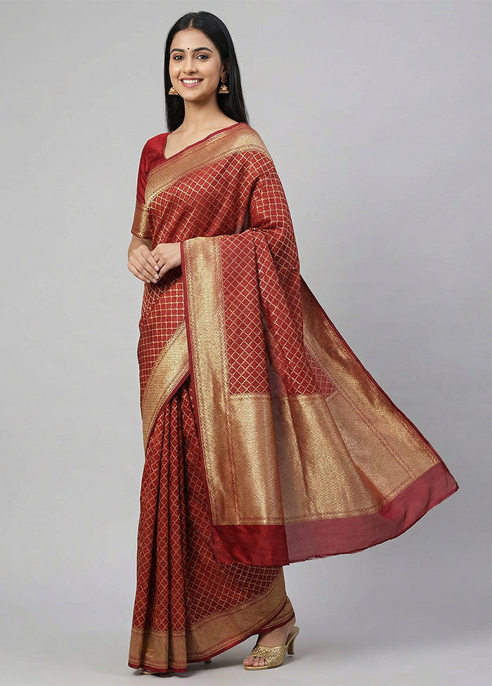 Red Kora Silk Saree With Blouse Piece