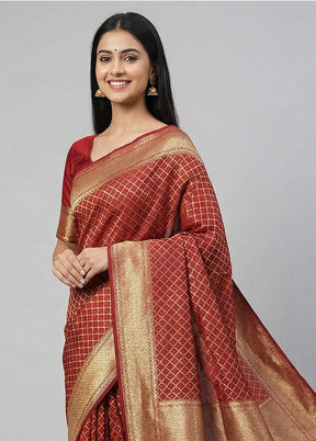 Red Kora Silk Saree With Blouse Piece