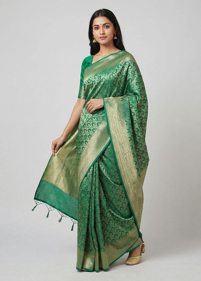 Green Kora Silk Saree With Blouse Piece