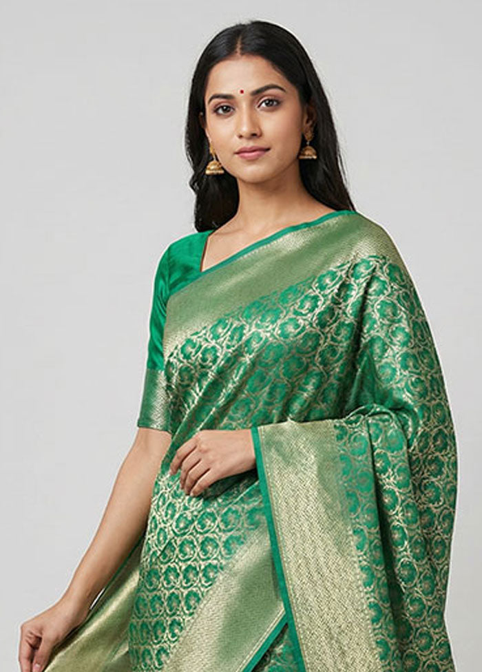 Green Kora Silk Saree With Blouse Piece