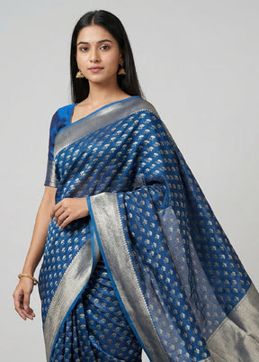 Blue Kora Silk Saree With Blouse Piece