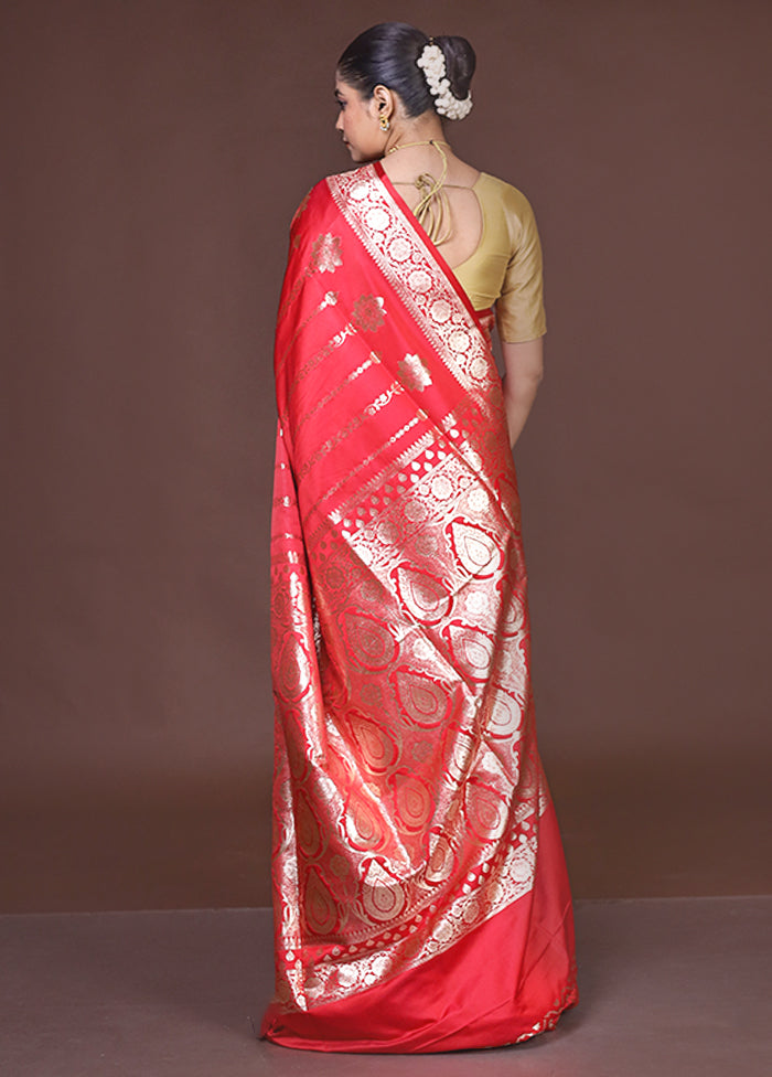 Red Banarasi Silk Saree With Blouse Piece