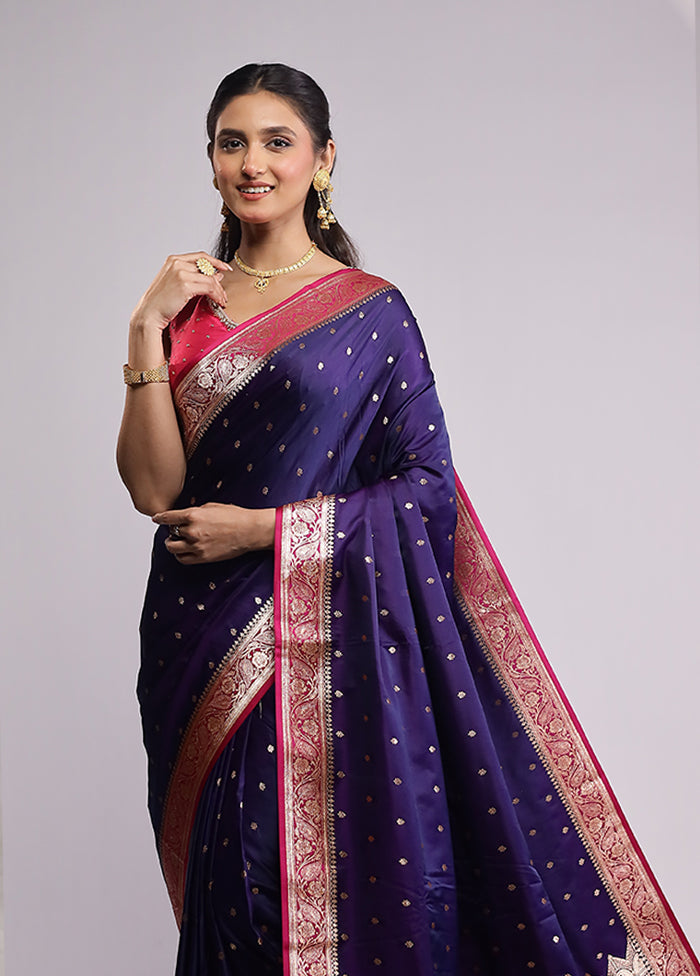 Blue Banarasi Silk Saree With Blouse Piece