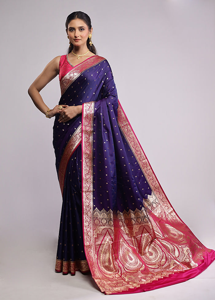 Blue Banarasi Silk Saree With Blouse Piece
