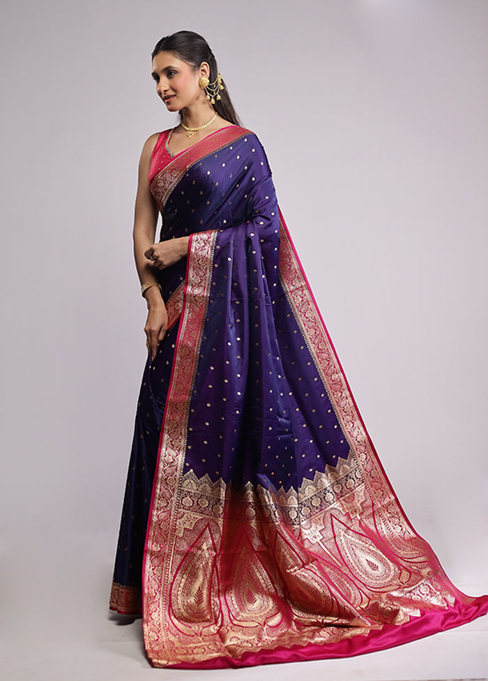 Blue Banarasi Silk Saree With Blouse Piece
