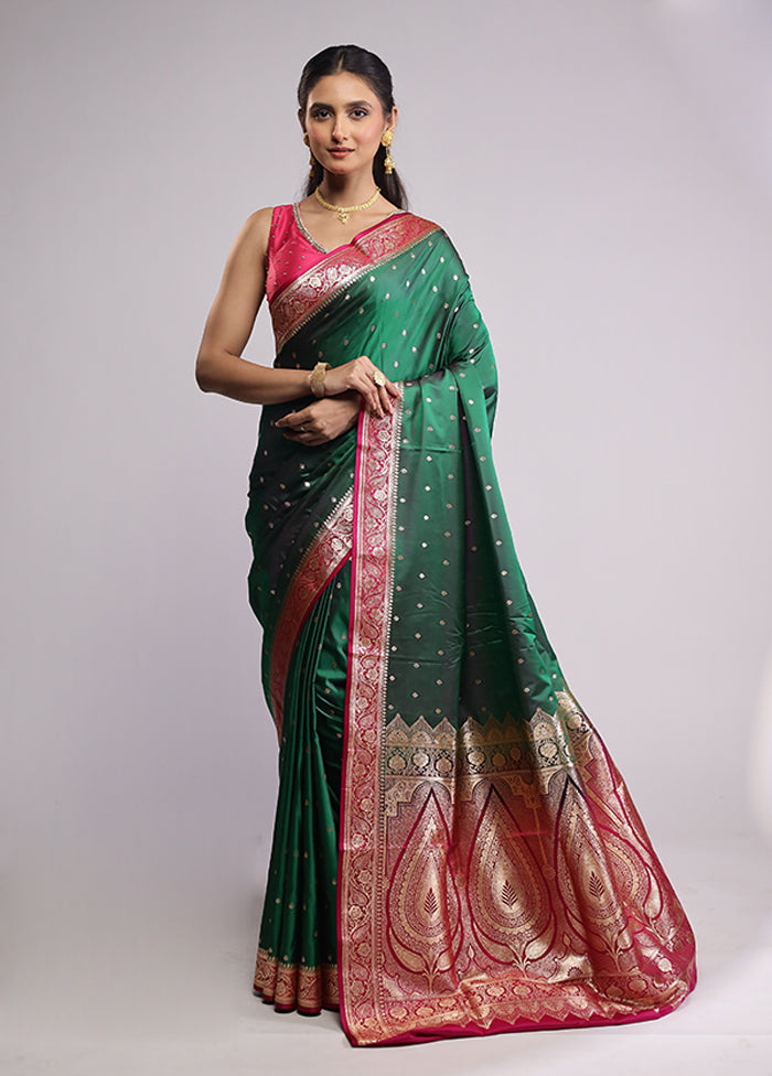 Green Banarasi Silk Saree With Blouse Piece
