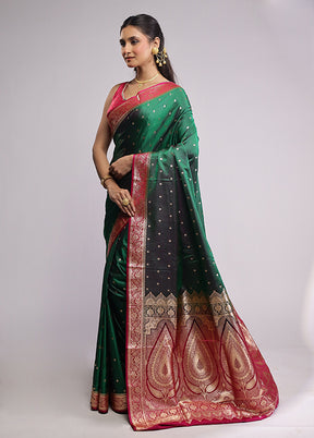 Green Banarasi Silk Saree With Blouse Piece