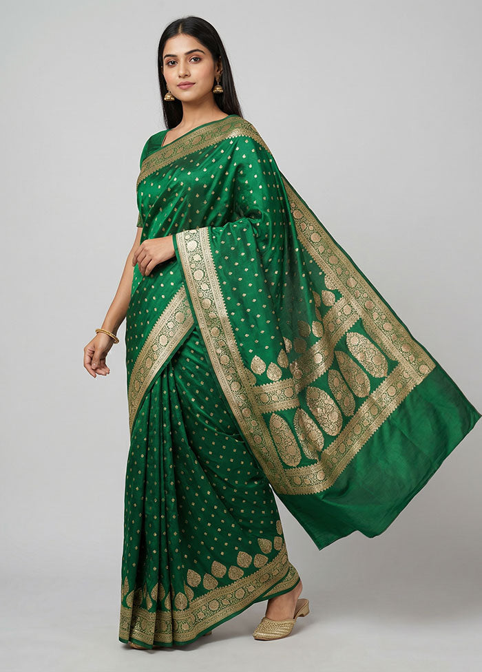 Green Banarasi Silk Saree With Blouse Piece