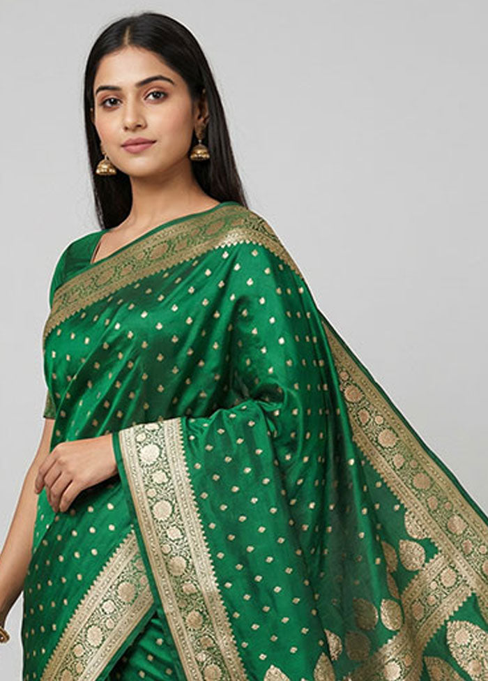 Green Banarasi Silk Saree With Blouse Piece
