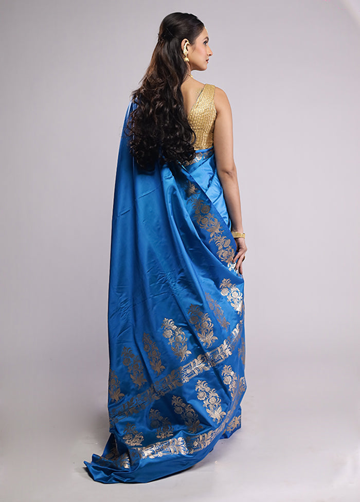 Blue Banarasi Silk Saree With Blouse Piece
