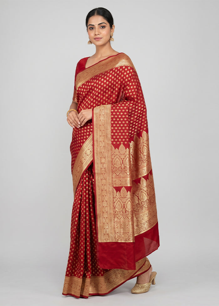 Maroon Banarasi Silk Saree With Blouse Piece
