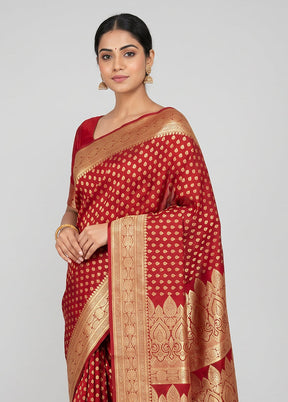 Maroon Banarasi Silk Saree With Blouse Piece