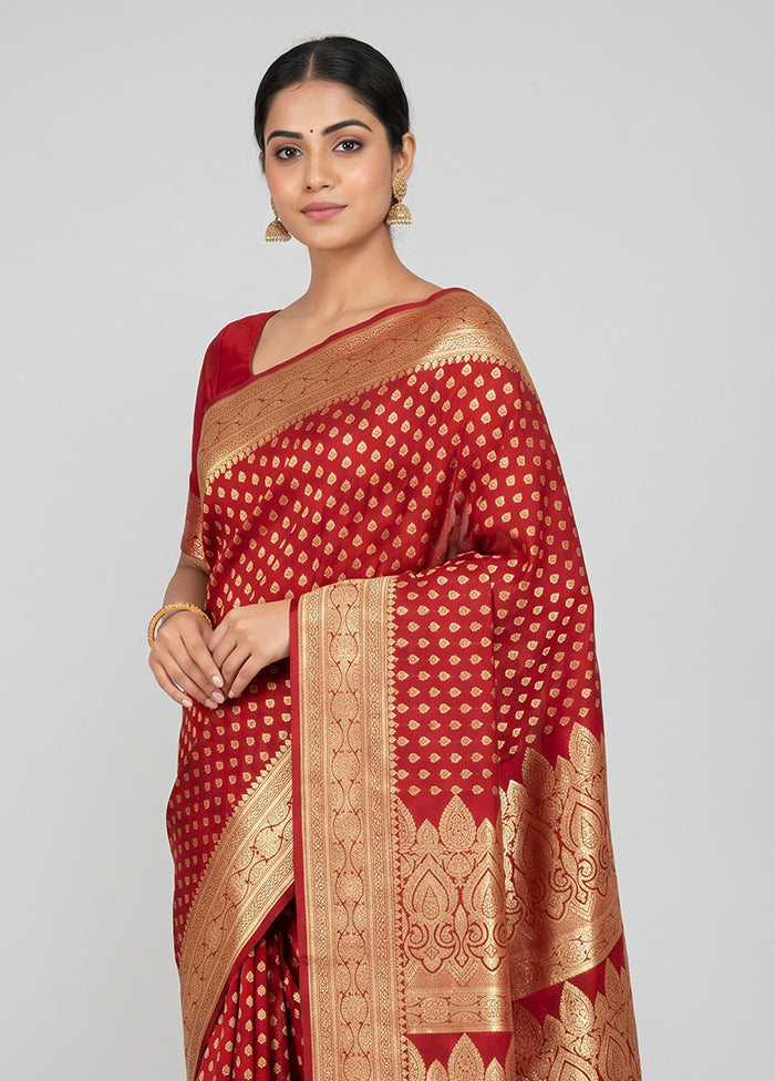Maroon Banarasi Silk Saree With Blouse Piece