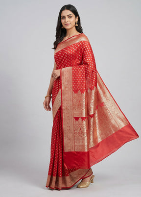 Red Banarasi Silk Saree With Blouse Piece