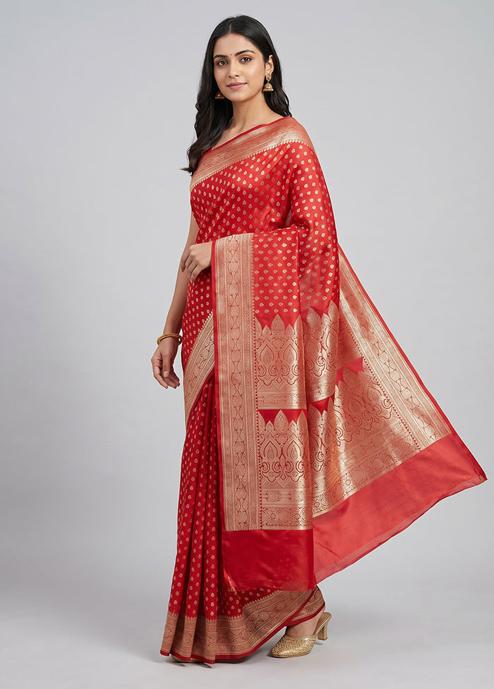 Red Banarasi Silk Saree With Blouse Piece