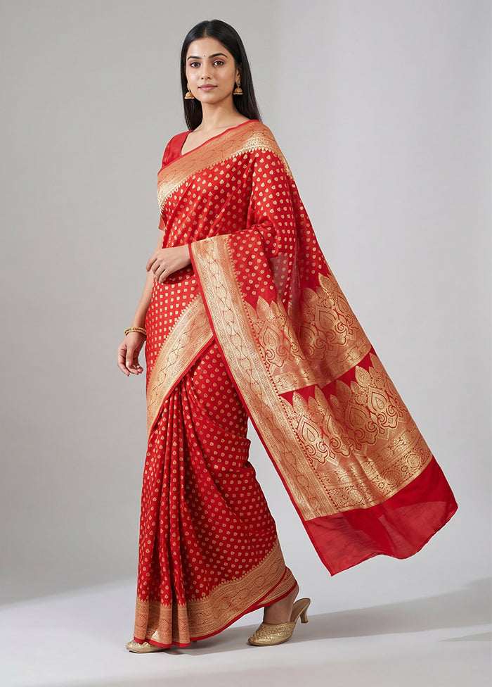 Red Banarasi Silk Saree With Blouse Piece