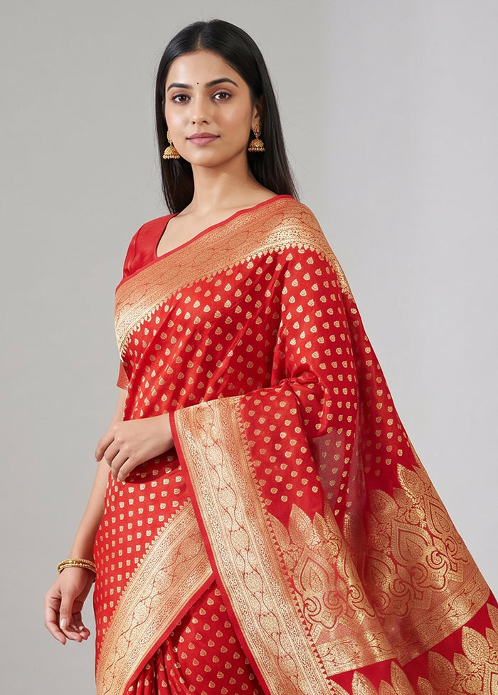 Red Banarasi Silk Saree With Blouse Piece