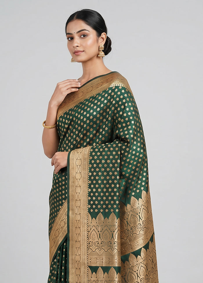 Green Banarasi Silk Saree With Blouse Piece