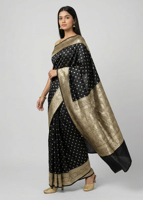 Black Banarasi Silk Saree With Blouse Piece