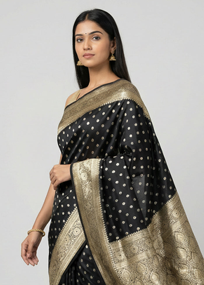 Black Banarasi Silk Saree With Blouse Piece