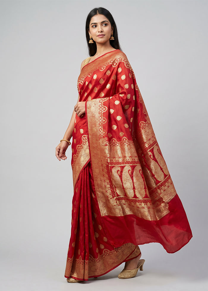 Red Banarasi Silk Saree With Blouse Piece